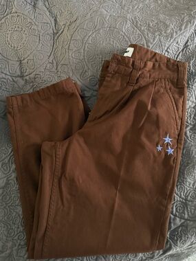 Obey Men's Brown Chinos with Blue Star Embroidery